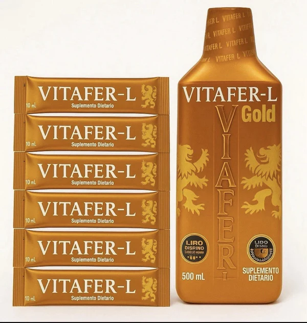 Vitafer L-Gold Combo — 1 Frasco 500ml + 6 Sachets Portátiles
